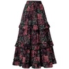 image:imageScarlet Darkness Maxi Skirts for Women Boho Floral High Waist Long Skirt  Tiered Ruffle Elastic High Waist Lightweight Flowy Vintage Print Aline Ankle Length Boho Beach Vacation Fall LookContrast Color