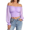 image:imageScarlet Darkness Off The Shoulder Tops for Women Crop Long Sleeve Blouses  Chiffon Slim Fit Ruched Top Puff Sleeve Renaissance Peasant Shirt Blouse Y2K Going Out Outfits Fashion Trendy Clothes 2026Light Purple