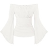 image:imageScarlet Darkness Peasant Blouses for Women Off the Shoulder Tops  Bell Sleeve Ruched Waist Flatters for Renaissance Faires Pirate Elf Cosplay Daily Casual Soft Stretch FabricWhite