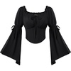 image:imageScarlet Darkness Women Renaissance Corset Bell Sleeve Off Shoulder Tops  Ruched Slim Fit Peasant BlousePirate Ren Faire ShirtBlack