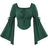 image:imageScarlet Darkness Women Renaissance Corset Bell Sleeve Off Shoulder Tops  Ruched Slim Fit Peasant BlousePirate Ren Faire ShirtEden Green