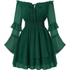 image:imageScarlet Darkness Womens Off Shoulder Long Sleeve Mini Dress  Renaissance pirate fairy flowy casual Ruffle hem smocked waist lined side pockets Daily wear versatileEmerald Green