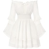 image:imageScarlet Darkness Womens Off Shoulder Long Sleeve Mini Dress  Renaissance pirate fairy flowy casual Ruffle hem smocked waist lined side pockets Daily wear versatileWhite