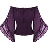 image:imageScarlet Darkness Womens Renaissance Tops OffShoulder Bell Sleeve Shirts  Chiffon Smocked Waist Batwing Sleeve Suitable for Ren Faire Pirate Steampunk PartyDeep Purple
