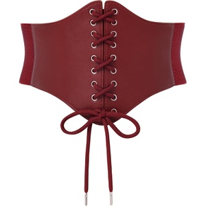 image:imageScarlet Darkness Corset Belt for Women Renaissance Pirate Corset  Renaissance pirate medieval vintage Laceup front wide elastic Versatile faux leather adjustable multiple sizesDark Red