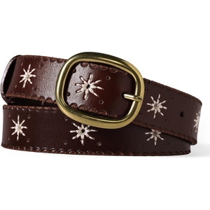 image:imageScarlet Darkness Leather Belt Women Embroidered Cowgirl Belt  Ideal for casual Renaissance pirate Genuine Leather embroidered bronze buckle Blended medieval Viking retro fashionDark Brown