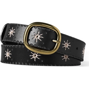 image:imageScarlet Darkness Leather Belt Women Embroidered Cowgirl Belt  Ideal for casual Renaissance pirate Genuine Leather embroidered bronze buckle Blended medieval Viking retro fashionBlack