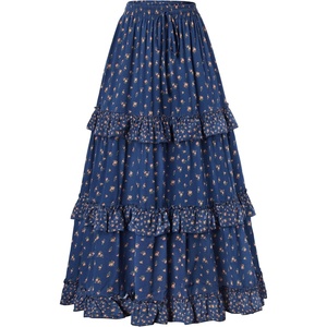 image:imageScarlet Darkness Maxi Skirts for Women Boho Floral High Waist Long Skirt  Tiered Ruffle Elastic High Waist Lightweight Flowy Vintage Print Aline Ankle Length Boho Beach Vacation Fall LookBlue Ditsy Floral