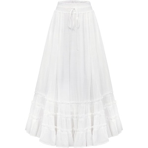 image:imageScarlet Darkness Maxi Skirts for Women Renaissance High Waist Long Skirt  Flowy ALine Boho Ruffle Pockets Elastic Waistband Lined Soft Breathable Ren Faire Cosplay Casual VacationWhite