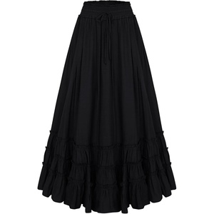 image:imageScarlet Darkness Maxi Skirts for Women Renaissance High Waist Long Skirt  Flowy ALine Boho Ruffle Pockets Elastic Waistband Lined Soft Breathable Ren Faire Cosplay Casual VacationBlack