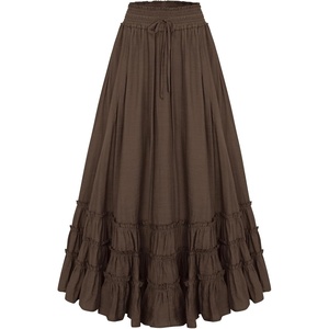 image:imageScarlet Darkness Maxi Skirts for Women Renaissance High Waist Long Skirt  Flowy ALine Boho Ruffle Pockets Elastic Waistband Lined Soft Breathable Ren Faire Cosplay Casual VacationBrown