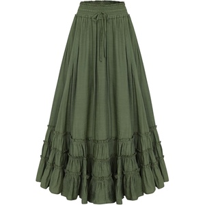 image:imageScarlet Darkness Maxi Skirts for Women Renaissance High Waist Long Skirt  Flowy ALine Boho Ruffle Pockets Elastic Waistband Lined Soft Breathable Ren Faire Cosplay Casual VacationGreen