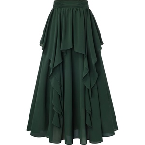 image:imageScarlet Darkness Maxi Skirts for Women Renaissance High Waist Long Skirt  Soft Chiffon Lined Breathable Flowy High Waist Elastic Band ALine Ren Faire Boho Casual Vacation Ankle LengthEden Green