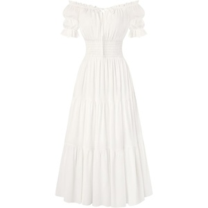 image:imageScarlet Darkness Off Shoulder Puff Sleeve Renaissance Cottage Pirate Dress  offshoulder flowy tiered dress with puff sleeves amp front tie smocked waist side pockets main bodice lined lightweightWhite