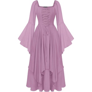 image:imageScarlet Darkness Renaissance Costume Women Ren Faire Dress Fairy Dresses  Chiffon fabric bell sleeve double hem Ideal for pirate cosplay witch party medieval vintage event halloweenLight Lilac Purple
