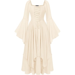 image:imageScarlet Darkness Renaissance Costume Women Ren Faire Dress Fairy Dresses  Chiffon fabric bell sleeve double hem Ideal for pirate cosplay witch party medieval vintage event halloweenOyster White