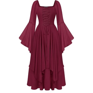 image:imageScarlet Darkness Renaissance Costume Women Ren Faire Dress Fairy Dresses  Chiffon fabric bell sleeve double hem Ideal for pirate cosplay witch party medieval vintage event halloweenWine Red
