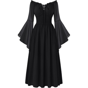 image:imageScarlet Darkness Renaissance Dress Women Peasant Medieval Costume Off Shoulder Maxi Dresses with PocketsBlack