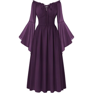 image:imageScarlet Darkness Renaissance Dress Women Peasant Medieval Costume Off Shoulder Maxi Dresses with PocketsDark Purple