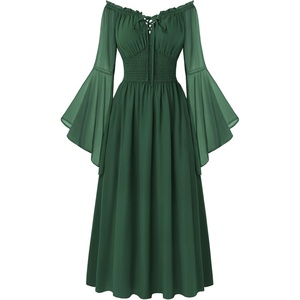 image:imageScarlet Darkness Renaissance Dress Women Peasant Medieval Costume Off Shoulder Maxi Dresses with PocketsEden Green