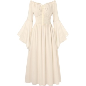 image:imageScarlet Darkness Renaissance Dress Women Peasant Medieval Costume Off Shoulder Maxi Dresses with PocketsOyster White