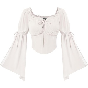 image:imageScarlet Darkness Women Renaissance Corset Bell Sleeve Off Shoulder Tops  Ruched Slim Fit Peasant BlousePirate Ren Faire ShirtIvory White