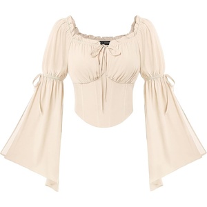 image:imageScarlet Darkness Women Renaissance Corset Bell Sleeve Off Shoulder Tops  Ruched Slim Fit Peasant BlousePirate Ren Faire ShirtOyster White