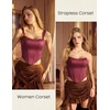image:imageScarlet Darkness Corset Tops for Women Detachable Straps Satin Bustier  Waist Cincher Overbust Corsets Sexy Slim Fit Going Out Date Night Tank Suitable for Party Concert HalloweenBrown Red