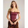 image:imageScarlet Darkness Corset Tops for Women Detachable Straps Satin Bustier  Waist Cincher Overbust Corsets Sexy Slim Fit Going Out Date Night Tank Suitable for Party Concert HalloweenBrown Red