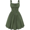 image:imageScarlet Darkness Corset Mini Dress Adjustable Straps Sundress with Pockets  adjustable straps front fixed bownot boned corset waist smocked laceup back side zip side pocket aboveknee mini dressOlive Green