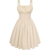 image:imageScarlet Darkness Corset Mini Dress Adjustable Straps Sundress with Pockets  adjustable straps front fixed bownot boned corset waist smocked laceup back side zip side pocket aboveknee mini dressOyster White
