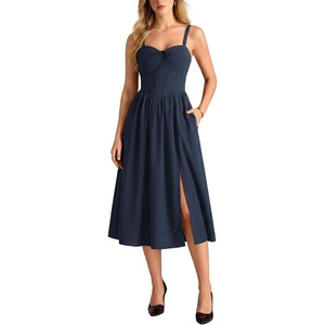 image:imageScarlet Darkness Elegant Corset Dress Women Party Flowy Slit Midi Sundress  Sweetheart neckline adjustable strap slit hem sideseam pockets ideal for cocktail party date homecoming dailyNavy Blue