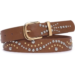 image:imageScarlet Darkness Western Belts for Woman Pirate Studded Belt  Ideal for jeans dresses skirts Metal buckle PU leather Gold and silver studs Blended pirate trendy Renaissance stylesBrown