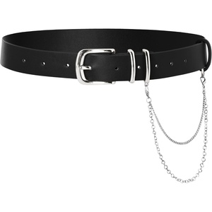 image:imageScarlet Darkness Womens Faux Leather Waist Belt with Detachable Chain  Vintage gold buckle removable chain Fashion casual style versatile Daily wear adjustable waist multiple sizesBlack Silver Buckle