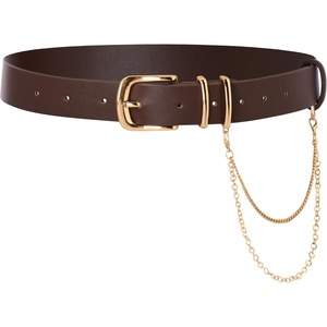 image:imageScarlet Darkness Womens Faux Leather Waist Belt with Detachable Chain  Vintage gold buckle removable chain Fashion casual style versatile Daily wear adjustable waist multiple sizesDark Brown