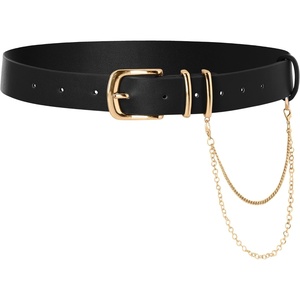 image:imageScarlet Darkness Womens Faux Leather Waist Belt with Detachable Chain  Vintage gold buckle removable chain Fashion casual style versatile Daily wear adjustable waist multiple sizesBlack Gold Buckle