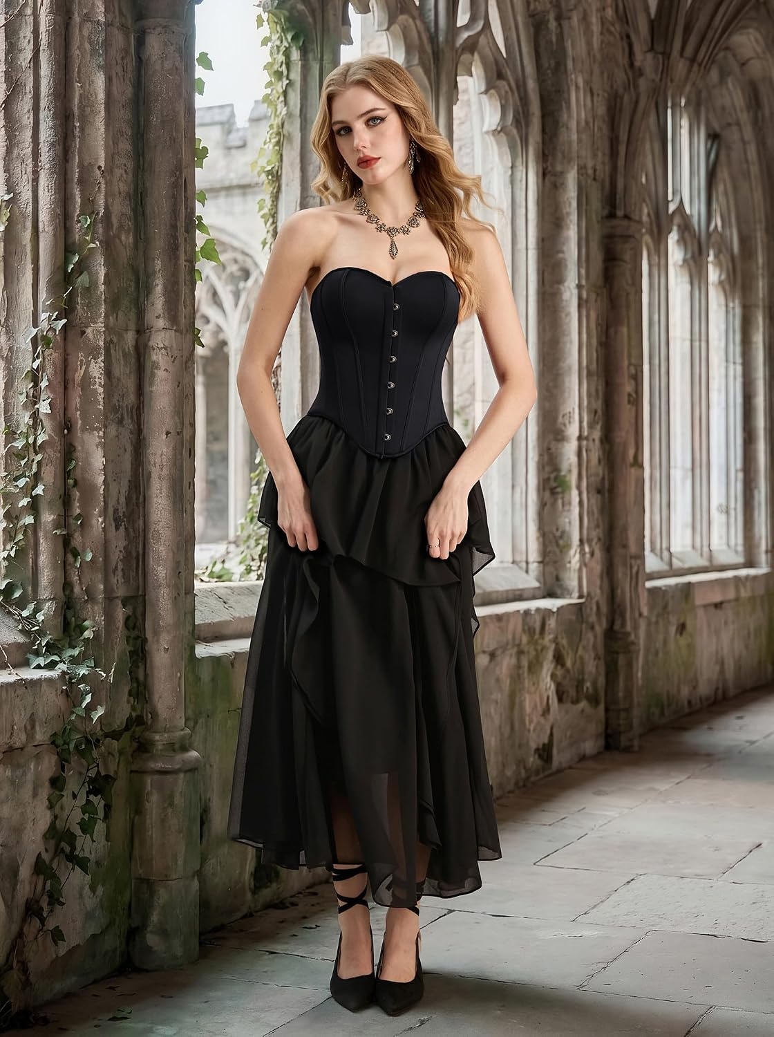 image:imageScarlet Darkness Corset Tops for Women Strapless Overbust Bustiers  Going Out Sweetheart Neckline Satin Solid Color Button Down Front Laceup BackBlack