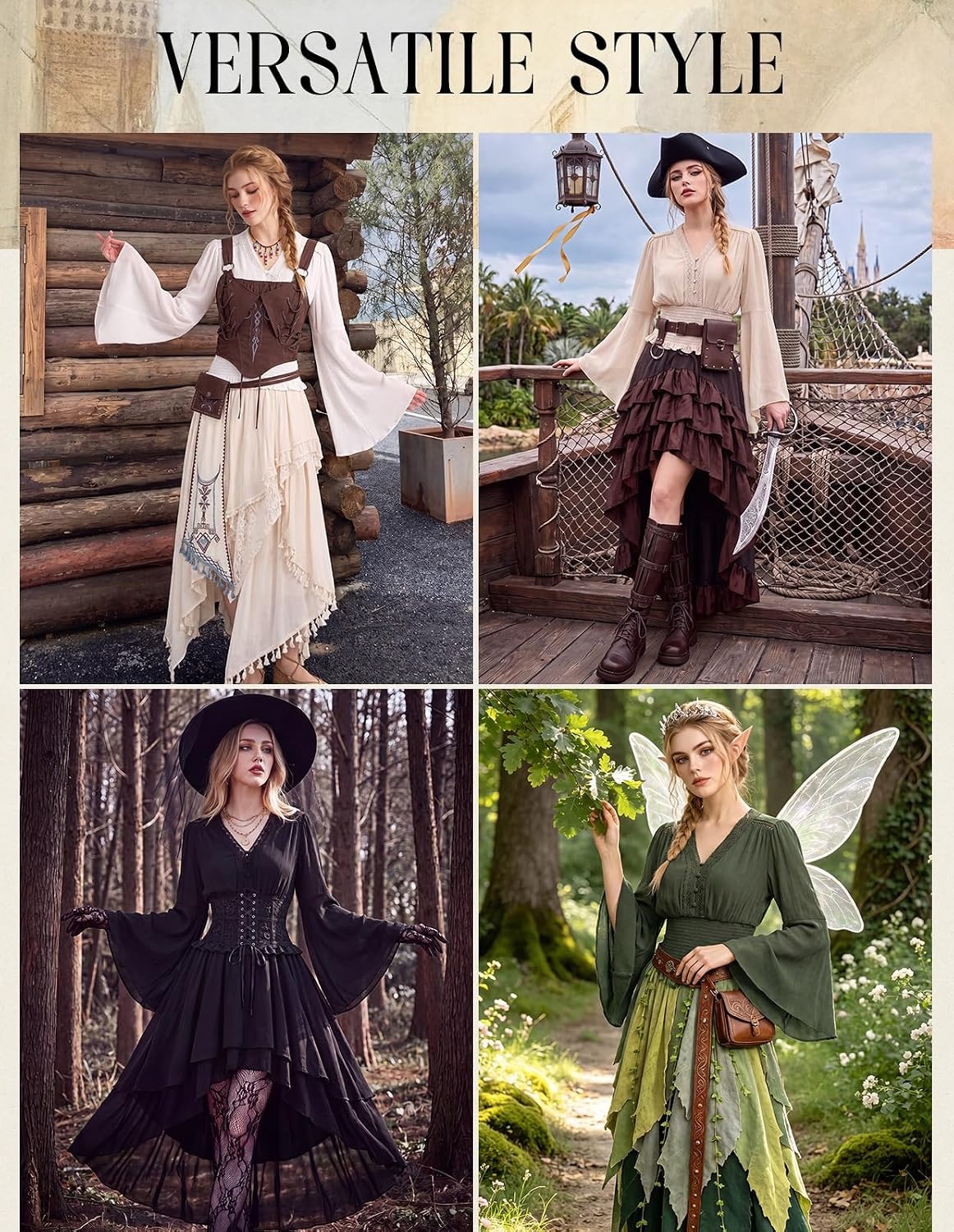 image:imageScarlet Darkness Women Renaissance Peasant Shirt Bell Sleeve Pirate Top  Smocked Waist Lace V Neck Flowy Long Sleeve Boho Cottagecore Blouse 2026 Fall Vintage Clothes LightweightDark Olive Green