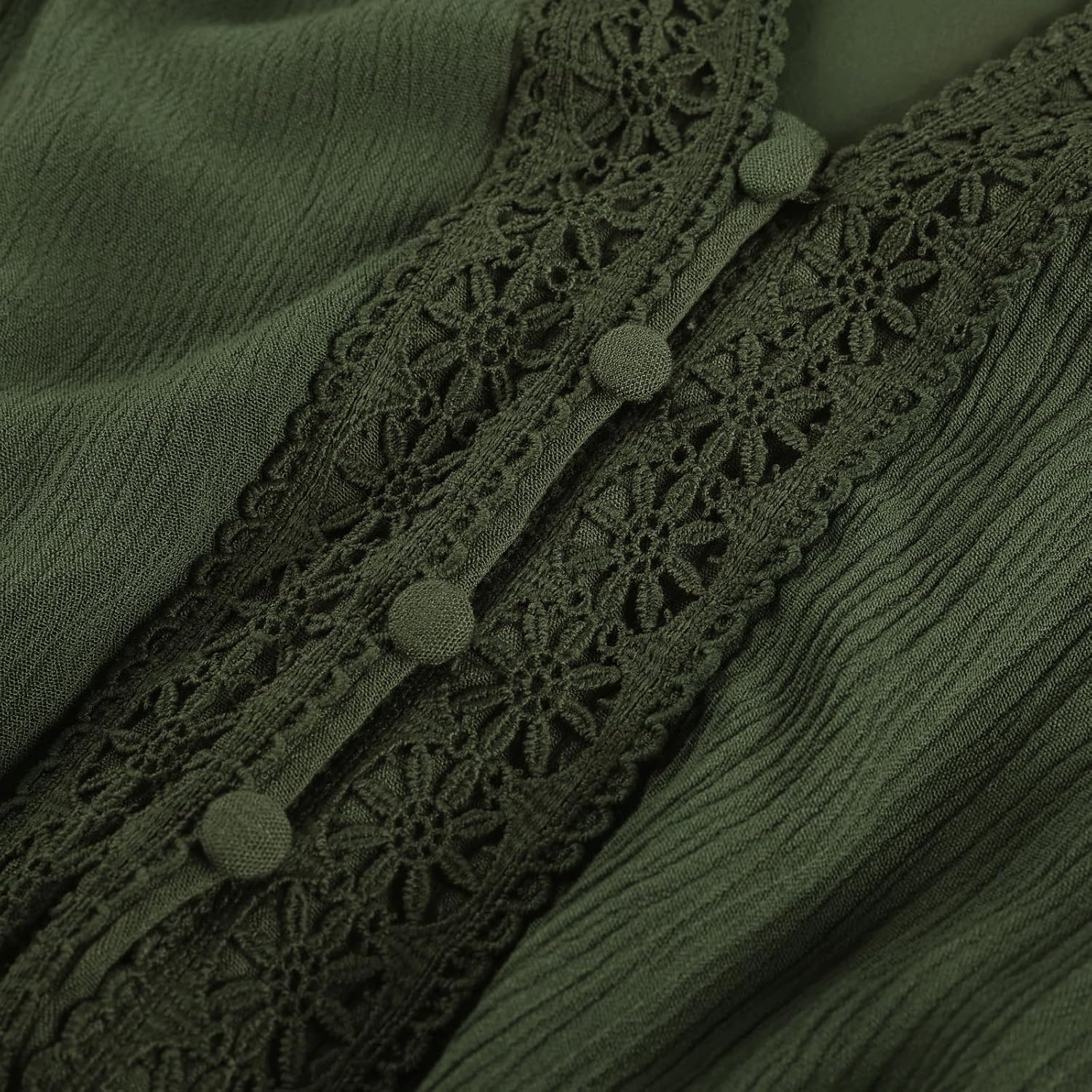 image:imageScarlet Darkness Women Renaissance Peasant Shirt Bell Sleeve Pirate Top  Smocked Waist Lace V Neck Flowy Long Sleeve Boho Cottagecore Blouse 2026 Fall Vintage Clothes LightweightDark Olive Green