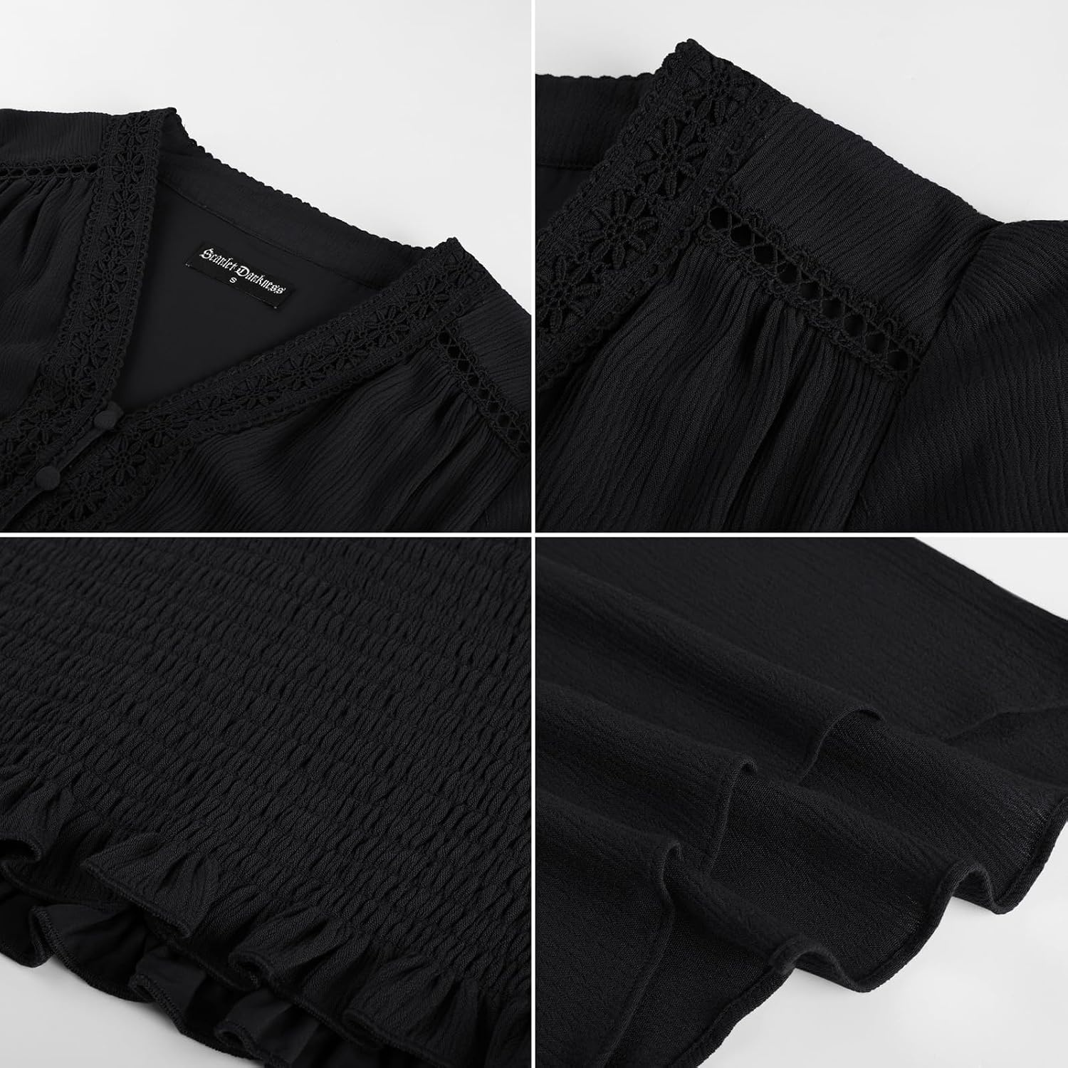 image:imageScarlet Darkness Women Renaissance Peasant Shirt Bell Sleeve Pirate Top  Smocked Waist Lace V Neck Flowy Long Sleeve Boho Cottagecore Blouse 2026 Fall Vintage Clothes LightweightBlack
