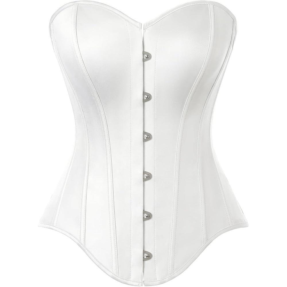 image:imageScarlet Darkness Corset Tops for Women Strapless Overbust Bustiers  Going Out Sweetheart Neckline Satin Solid Color Button Down Front Laceup BackWhite
