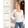 image:imageScarlet Darkness Peasant Blouses for Women Long Sleeve Renaissance Shirts  Square Neck Lace Trim Ruched Flare Long Sleeve Top Empire Waist Slim Fit Ren Faires Medieval Party Daily Vintage OutfitsIvory White