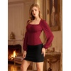 image:imageScarlet Darkness Peasant Blouses for Women Long Sleeve Renaissance Shirts  Square Neck Lace Trim Ruched Flare Long Sleeve Top Empire Waist Slim Fit Ren Faires Medieval Party Daily Vintage OutfitsRed