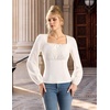 image:imageScarlet Darkness Peasant Blouses for Women Long Sleeve Renaissance Shirts  Square Neck Lace Trim Ruched Flare Long Sleeve Top Empire Waist Slim Fit Ren Faires Medieval Party Daily Vintage OutfitsIvory White