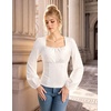image:imageScarlet Darkness Peasant Blouses for Women Long Sleeve Renaissance Shirts  Square Neck Lace Trim Ruched Flare Long Sleeve Top Empire Waist Slim Fit Ren Faires Medieval Party Daily Vintage OutfitsIvory White
