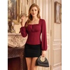 image:imageScarlet Darkness Peasant Blouses for Women Long Sleeve Renaissance Shirts  Square Neck Lace Trim Ruched Flare Long Sleeve Top Empire Waist Slim Fit Ren Faires Medieval Party Daily Vintage OutfitsRed