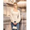 image:imageScarlet Darkness Peasant Blouses for Women Long Sleeve Renaissance Shirts  Square Neck Lace Trim Ruched Flare Long Sleeve Top Empire Waist Slim Fit Ren Faires Medieval Party Daily Vintage OutfitsCream