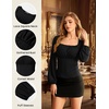 image:imageScarlet Darkness Peasant Blouses for Women Long Sleeve Renaissance Shirts  Square Neck Lace Trim Ruched Flare Long Sleeve Top Empire Waist Slim Fit Ren Faires Medieval Party Daily Vintage OutfitsBlack