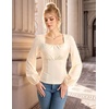 image:imageScarlet Darkness Peasant Blouses for Women Long Sleeve Renaissance Shirts  Square Neck Lace Trim Ruched Flare Long Sleeve Top Empire Waist Slim Fit Ren Faires Medieval Party Daily Vintage OutfitsCream