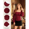 image:imageScarlet Darkness Peasant Blouses for Women Long Sleeve Renaissance Shirts  Square Neck Lace Trim Ruched Flare Long Sleeve Top Empire Waist Slim Fit Ren Faires Medieval Party Daily Vintage OutfitsRed